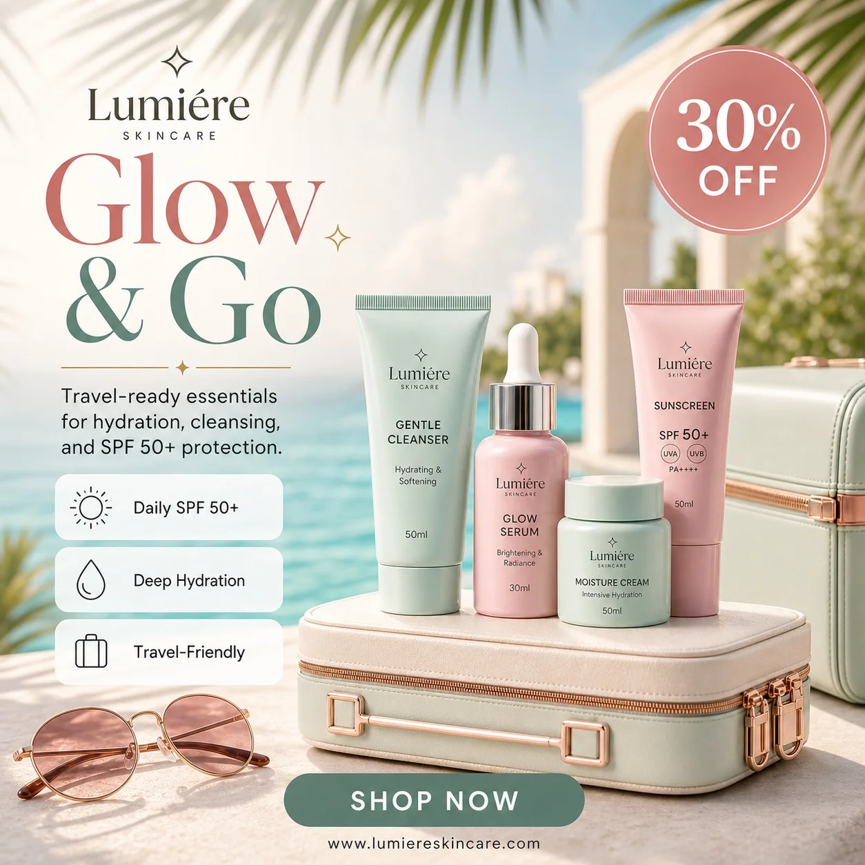 Lumiere Glow and Go skincare campaign